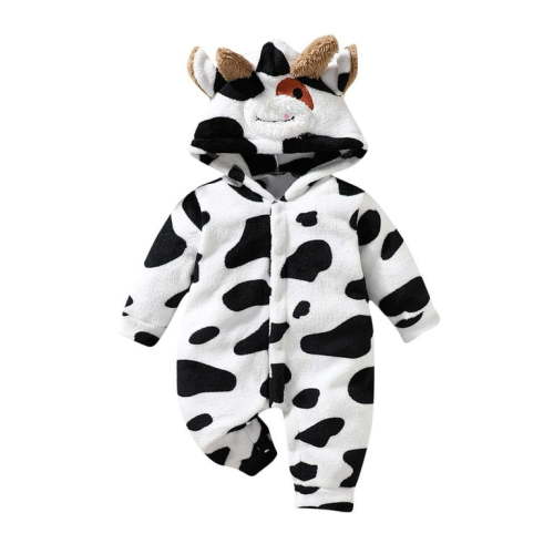 Newborn Onesie Cow Outfit Baby Boys Girls Fuzzy Warm Fleece Romper Jumpsuits Winter Clothes Pajamas 0-18M (12-18 Months, White)