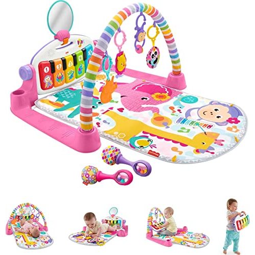 Fisher-Price Baby Gift Set Deluxe Kick & Play Piano Gym & Maracas,Playmat & Musical Toy with Smart Stages Learning Content plus 2 Rattles (Amazon Exclusive)
