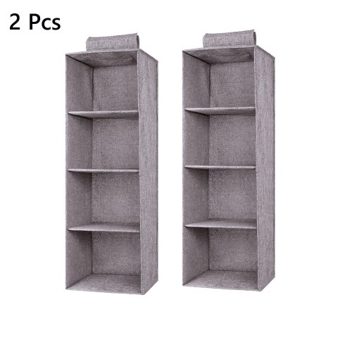 Bevtee 4-Shelf Hanging Organizer, 2 Pack Hanging Closet Organizer, Collapsible, Adult and Child, Gray