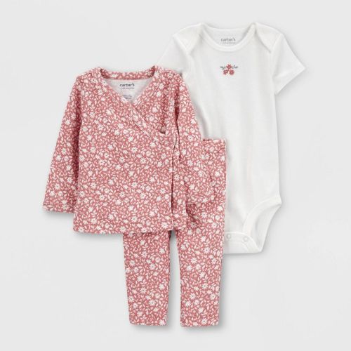 Carter's Just One You® Baby Girls' Cardigan Floral Top & Bottom Set - White/Pink, Size: Newborn