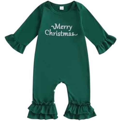 Newborn Baby Girl Outfit Christmas Embroidery Long Sleeve Romper Jumpsuit Fall One Piece Clothes