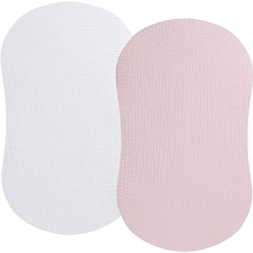 Muslin Bassinet Sheet Compatible with Halo Bassinest Swivel Flex Glide Premiere & Luxe Series Sleeper 2 Pack Cotton Stylish Boho Fitted Bassinet Sheets Super Soft for Baby White & Pink