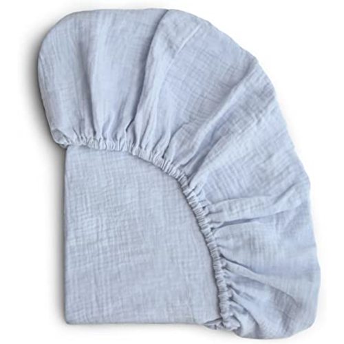 mushie Extra Soft Muslin Fitted Crib Sheet | 192 Thread Count | 28"x 52" (Baby Blue)