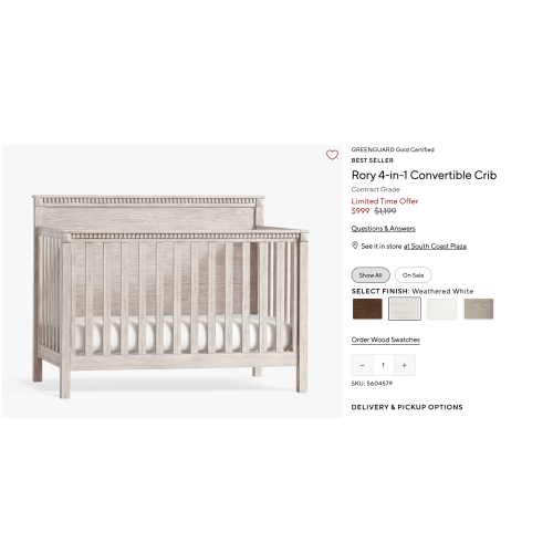 Pottery Barn Rory Crib Cash Fund