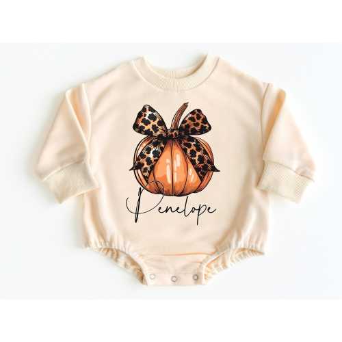 Fall Pumpkin Bubble Romper Sweatshirt, Baby Girl Fall Outfit, Custom Name Baby Outfit, Baby Bodysuit, Thanksgiving Baby Outfit, Baby Sweater