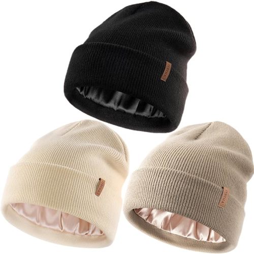 FURTALK Womens Winter Warm Satin Lined Beanie Hats Silk Lining Unisex Knit Slouchy Caps