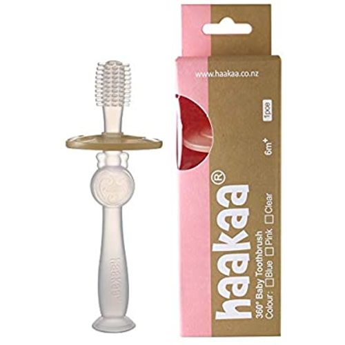 Haakaa 360° Baby Toothbrush with Suction Base Infant Silicone Toothbrush Teethers for Babies Teething Toys,1pc (Translucent) - Clear