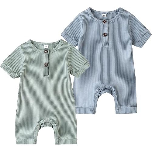 Baby Boy Girl 2 Pack Solid Romper Short/Long Sleeve One Piece Jumpsuits Clothes Sets