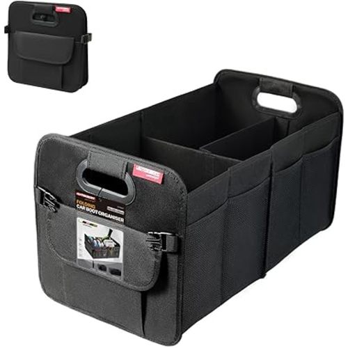 Trunk Organizer-55L Oxford Folding Car Organizer,Sturdy Car Organizer with Collapsible Multi-Compartment for SUVs and Sedans(Black)