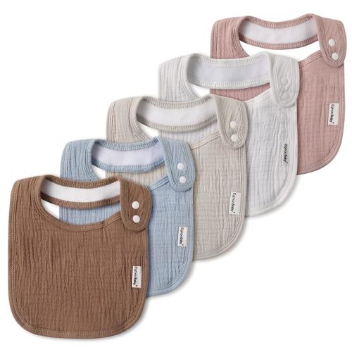 5-Pack Organic Muslin Bibs for Baby Boys/Girls