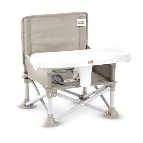 Bright Starts Pop 'N Sit Portable Booster, Indoor/Outdoor Use, Floor Seat with Feeding Tray, Oat, 6 Mos - 3 Yrs