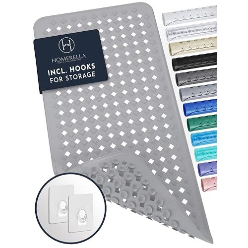 Homerella Bathtub Mat Non Slip | Anti Mold Mildew Resitant Non Slip Bath Tub Shower Mats | 35x16 inch Long with Suction Cups for Secure Grip Hooks for Storage & Drying | Machine Washable