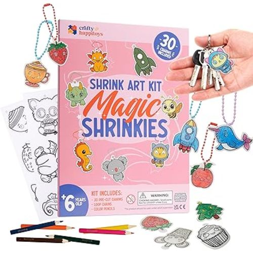 70pcs Shrinking Art Set, Craft Kit for Kids, Magic Shrinkies Kit with 30 Pre-cut Charms & Accessories, Shrink Plastic Sheets DIY Keychain & Charms for Party Favor, Art & Craft for Kids