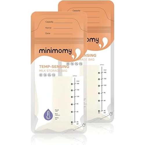 Breastmilk Storing Bags, Temp-Sensing Discoloration Milk Storing Bags for Breastfeeding, Disposable Milk Storage Bag with 6 Ounce Self Standing, No-Leak Milk Freezer Storage Pouches, 50pcs