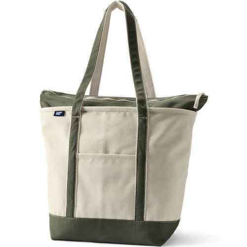 Large 5 Pocket Zip Top Long Handle Canvas Tote Bag