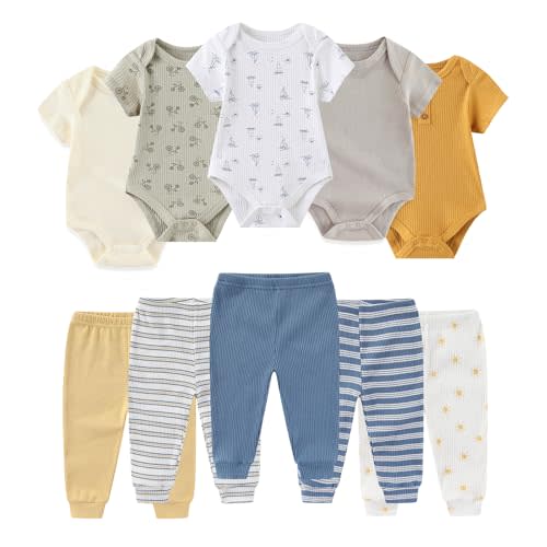 Ruliby Baby Bodysuit and Pant Set Summer Ribbed Mix Match Infant Boy Girl Clothes Outfits