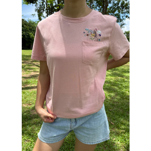 Embroidered Flower Pocket Nursing T-shirt