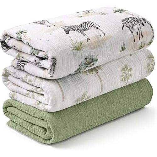 Muslin Swaddle Blankets for Newborn, 3 Pack Breathable Soft Receiving Blanket, Large 38 x 40 inches Swaddle Wrap Burping Clothes, Essentials Infant Shower Items, Toddler Gift (Lovely Zebra)