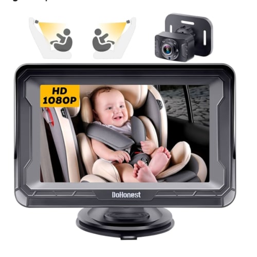 DoHonest Baby Car Camera HD 1080P - Rear-Facing Car Baby Monitor with Night Vision, Adjustable View Angle, Easy Setup, Anti-Glare Display, Safety for Kids & Infants
