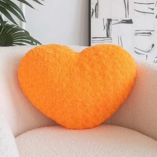 Heart Pillow, Soft Heart Shaped Pillow with Room Decorative Throw Pillows for Bed Couch Chair Sofa, Heart Shaped Cute Throw Pillow Cushion for Bedroom Living Room (Orange, Mini 12.9" x 9.8")