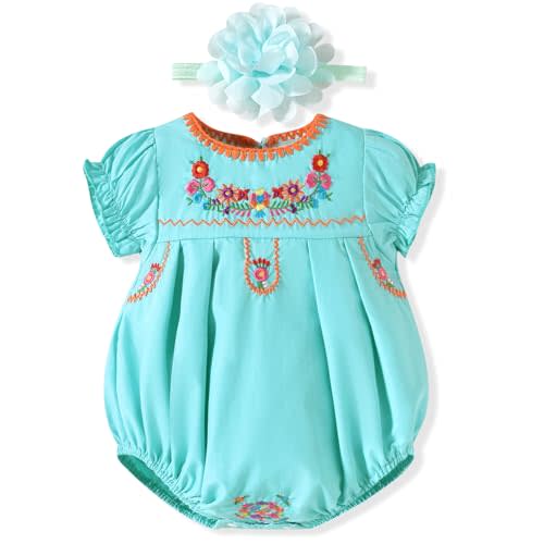 HINTINA Newborn Baby Girl Mexican Ethnic Embroidery Floral Bodysuit With Headband