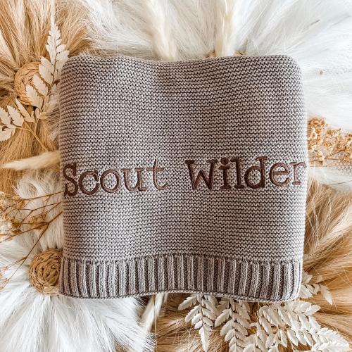 Knitted Name Blanket, Cotton Baby Blanket, Personalized Baby Blanket, Newborn Gift, Embroidery Baby Shower Gift, Baby Blanket, Nursery Decor