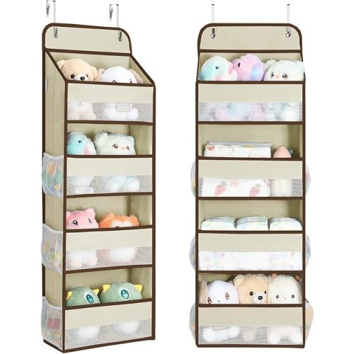 Yecaye 2 Pack Over the Door Organizer, 35.2lbs Load Toy Stuffed Animal Storage, Swing-proof Hanging Bathroom Organizers and Storage for Nursery Newborn Baby Essential Stuff Dorm Room Essentials Beige