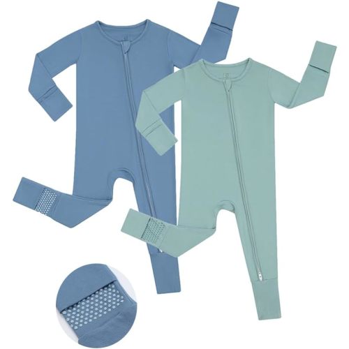 JunNeng Viscose from Bamboo Sleeper with Fold Over Mittens,Baby Boy Pajamas,2 Way Zipper Romper,Non Slip Sleep'N Play Clothes