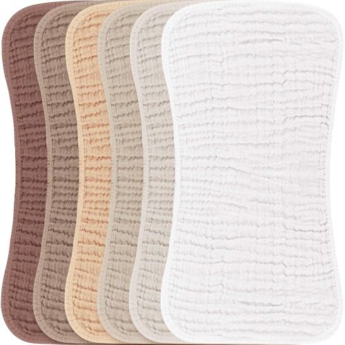 Konssy Muslin Baby Burp Cloths Sets for Unisex- 6 Pack Large 100% Cotton Burping Clothes for Newborn, Baby Girls and Boys