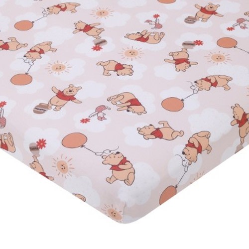Disney Winnie the Pooh Tan, Red, and White Piglet, Balloons, and Hunny Pots Super Soft Nursery Fitted Mini Crib Sheet