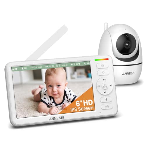 ANMEATE 6 Inch Baby Monitor with Camera and Audio - No WiFi, 48-Hour Battery, Thermal Sensor, Remote Pan/Tilt/Zoom, Two-Way Talk, Lullabies&White Noise, 1000ft Range