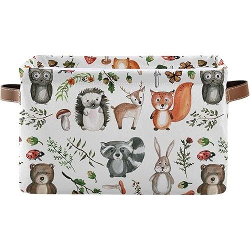 senya Storage Bin Basket 1 pcs Large Foldable Clothes Bag Collapsible Fabric Laundry Hamper Folding Washing Bin (Rectangle-Cute Woodland Animals)