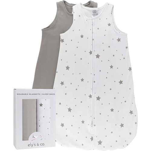 Baby Wearable Blanket - Baby Sleep Sack 100% Cotton - Sleep Sack 6-12 Months - Comfy Soft Lightweight, 2-Pack Set Gender Neutral Grey