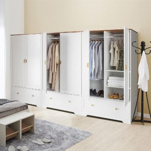 VINGLI 38" Wide Wardrobe Closet, White Armoire Wardrobe with Hanging Rod, Shelves and Drawer, Freestanding Closet Armoire Cabinet