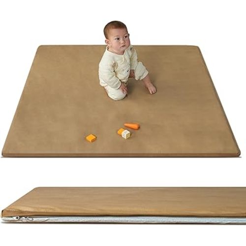 Vegan Leather Baby Play Mat, Wipe-Clean Play Mat for Floor, 47x47 Thicken Foam Cushioned & Waterproof Playpen Mats for Infants, Kids and Toddlers