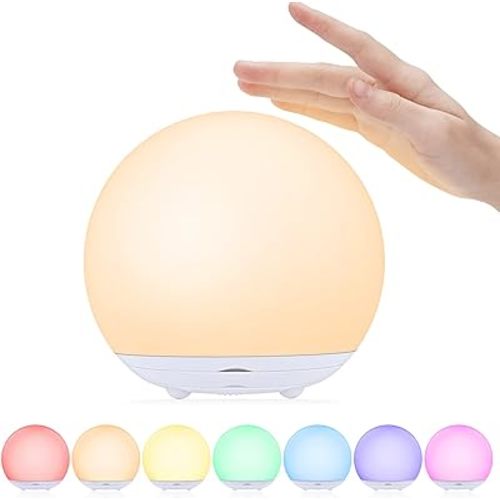 Night Light for Kids, USB Rechargeable Beside Lamp with Dimmable,Warm Light,7 Colors Changing,Touch Control, 0.5/1Hour Timer for Nursery, Baby,Bedroom,Camping