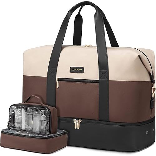 LOVEVOOK Weekender Bag, 3Pcs Large Travel Duffel Bag for Women with Shoe Compartment, Carry on Overnight Bag with 2 Packing Cubes, Mom Hospital Bags for Labor and Delivery