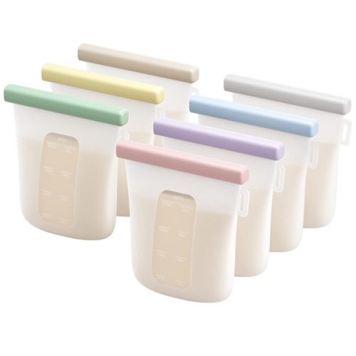Nuliie 7 Pcs Silicone Breastmilk Storage Bags Reusable, 8oz/240ml Double Leak-Proof Breastmilk Freezer Bags, BPA Free Self-Standing Milk Bags for Breastfeeding, Baby Food Pouches
