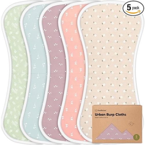 Organic Burp Cloths Baby Boy & Girl - 5-Pack Super Absorbent Cotton Burping Cloths for Babies, Soft & Plush Newborn Spit Up Rags, Infant Towels for Milk Spit Up, Unisex, Large 21" x 10" (Blooms)