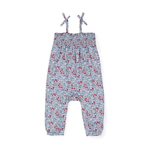 Hope & Henry Baby Smocked Romper With Bow Shoulders (red And Blue Ditsy Floral, 0-3 Months)