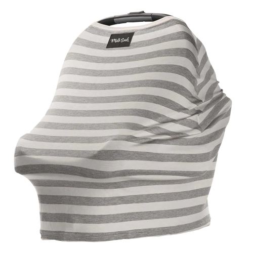 Milk Snob Original 5-in-1 Cover - Nursing Cover for Breastfeeding - Baby Car Seat Cover, Carseat Canopy & Stroller - Essential All-in-One Cover - Gift for Mom, Baby (Cream and Gray Stripe)