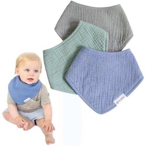 Waterproof Muslin Bandana Baby Bibs - Organic Cotton Exterior - Ultra Absorbent 4 Layers for Drooling & Teething