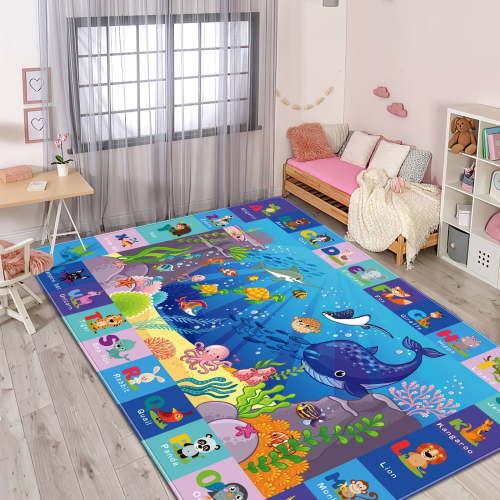 AKUNRUG Baby Play Mat for Floor, Kids Rug Playmat Baby Crawling Mat Educational Tummy Time Mat Soft ABC Play Mat for Toddlers Infants Kids Rug for Playroom Classroom（31.5X47.25 INCH）