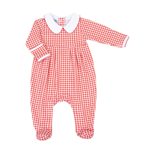 Red Minichecks Collared Boy Footie