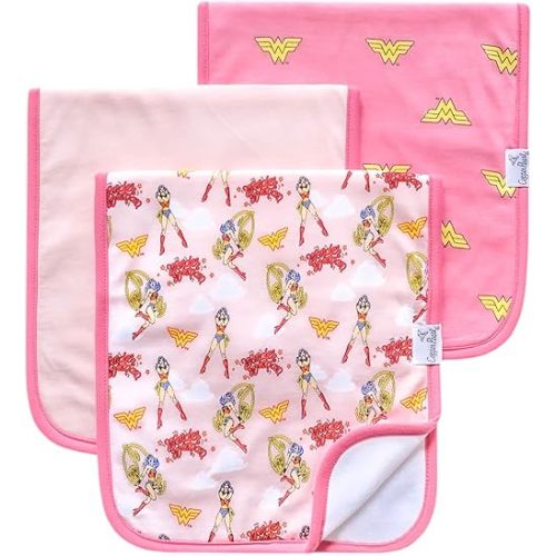 Copper Pearl Premium Baby Burp Cloths - 3-Pack Large Cotton Burp Cloths, Extra Soft Spit Up Rags with 3 Absorbent Layers, Perfect for Baby Girl Gifts (21" x 10" Size, Wonder Woman Set)