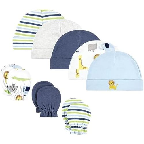 Hudson Baby Unisex Baby Cotton Cap and Scratch Mitten Set