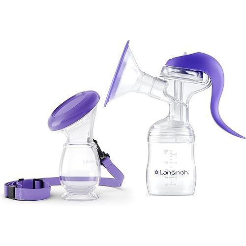 Lansinoh Manual Breast Pump and Silicone Breast Pump Bundle for Breastfeeding Moms