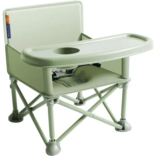 New Portable Travel Booster Seat with Tray|Foldable Infant Seat Booster Dining Chair|Great for Camping, Beach, Lawn|Toddler, Child Camping Chair 6 Months - 3 Years Old (Green)
