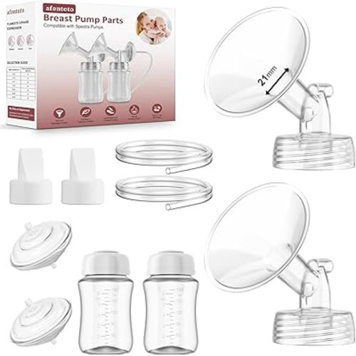 Pump Parts Compatible with Spectra S1/S2/9Plus Breastpump, Full Set Replacement Parts for Spectra Include 21mm Flange,Duckbill Valve,Backflow Protector,Tube,Bottle, Not Original Spectra S2 Accessories