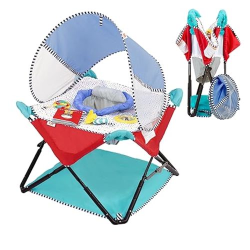 Bright Starts Pop 'N Jump Portable Activity Jumper, Indoor/Outdoor Use, Sweet Treats with 4 Sensory Toys, Ages 6-12 Months